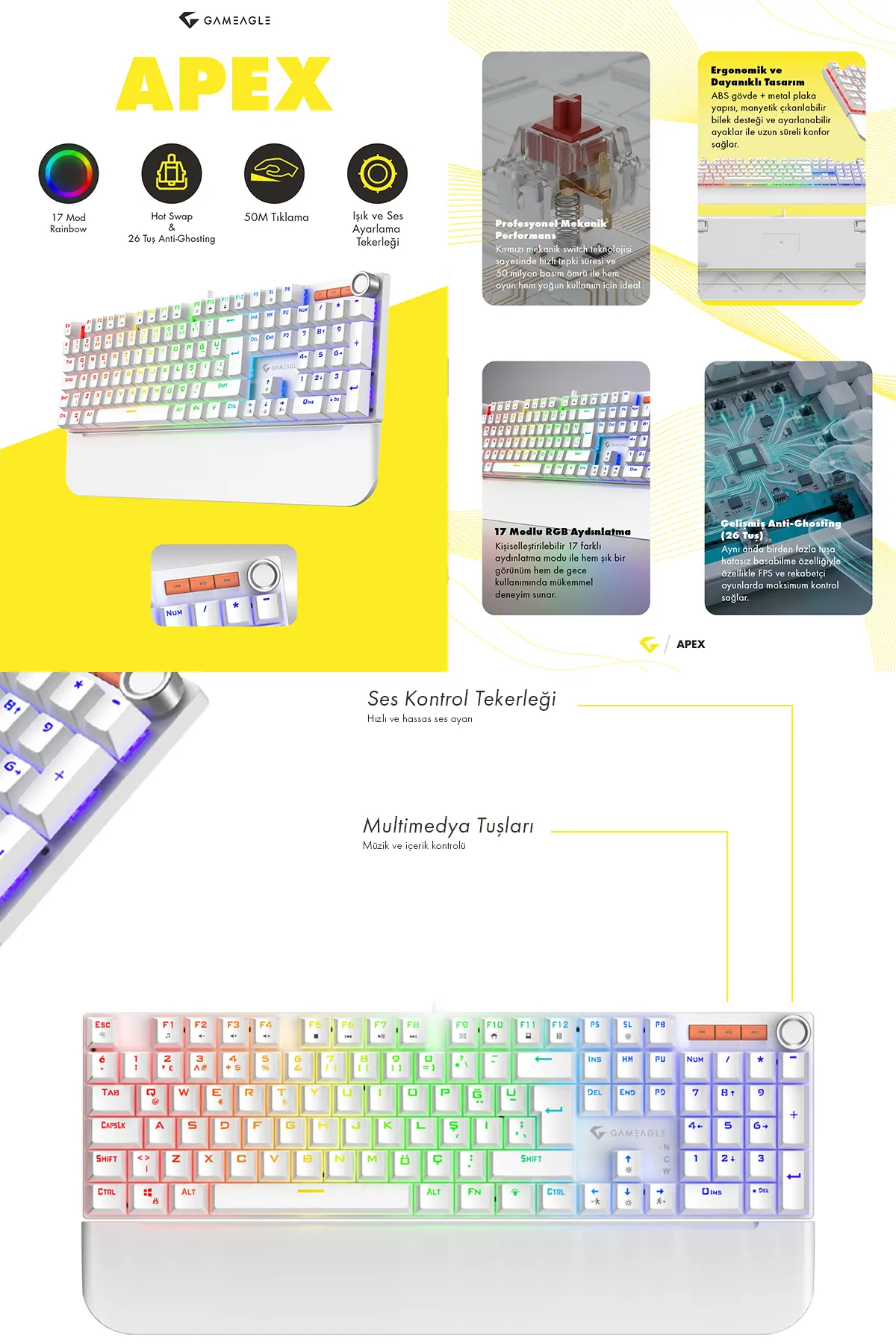 Apex Rainbow Full Anti-Ghosting Mekanik Oyuncu Klavyesi